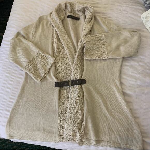 Brown Leather Belted Sweater Medium The Limited Vintage Y2K  Classic Cream - Picture 4 of 12